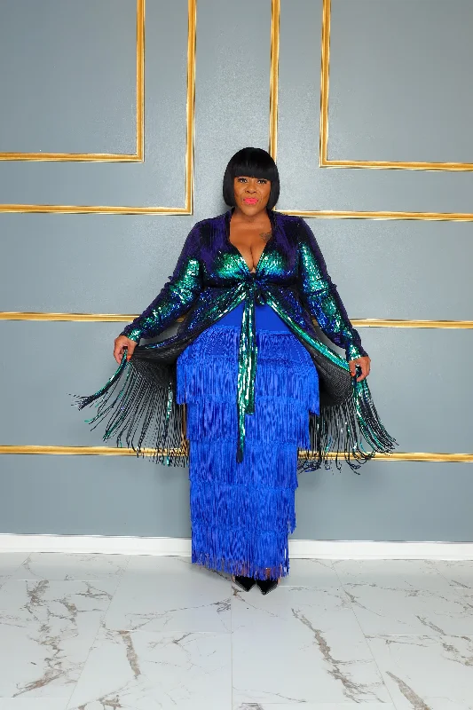 Royal Blue Razzle Tassel Skirt flowy skirt hem