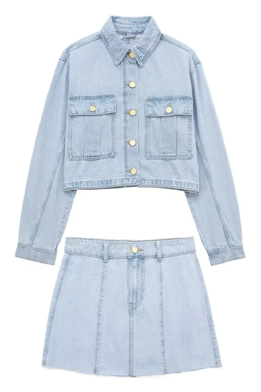 'Shevon' Denim Jacket & Mini Skirt Set pencil skirt chic