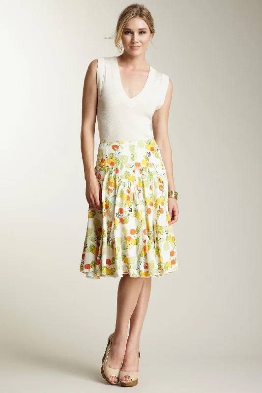 Silk Ruffle Insert Skirt - Fruit Print velvet skirt plush