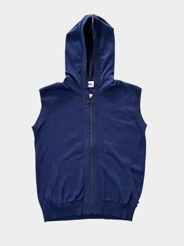 Sleeveless Knitted Sweatshirt Hoodie with Ribbed Hem Stretchable Secure