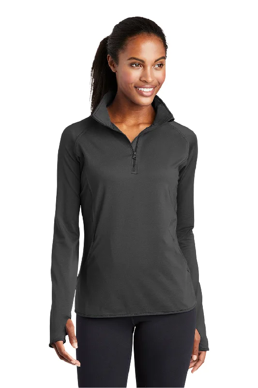 Sport-Tek Womens Sport-Wick Moisture Wicking 1/4 Zip Sweatshirt w/ Pouch Pocket - Charcoal Grey Hoodie with Button Classic Timeless