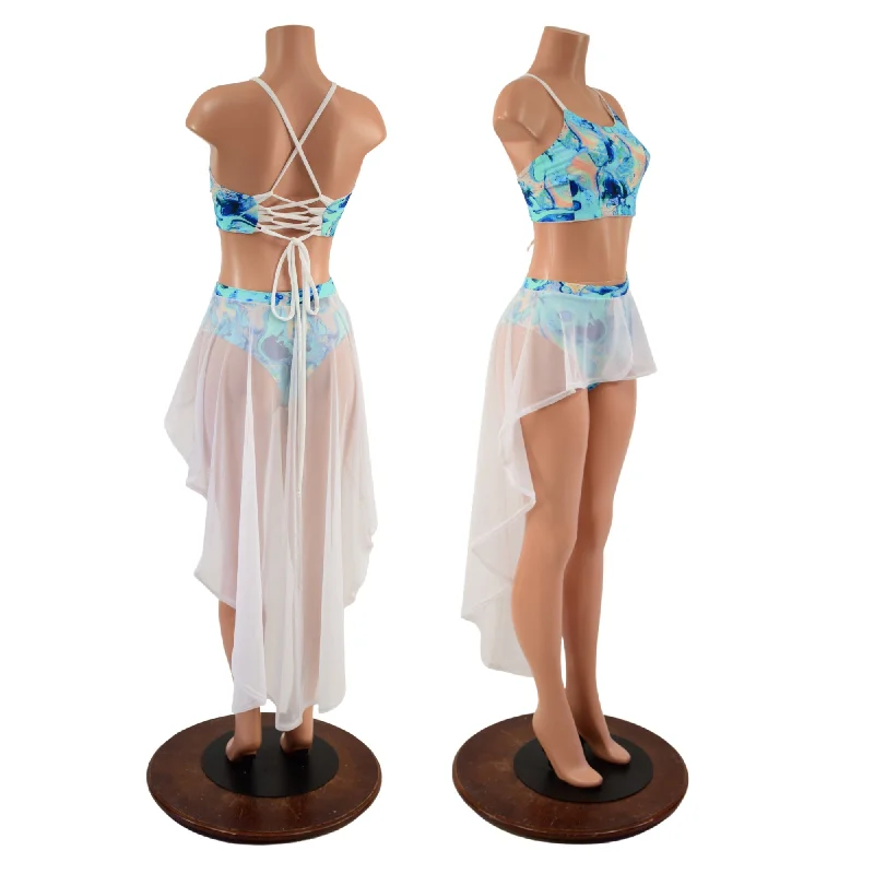 Strappy Back Halter and Brazilian Siren Shorts with Mesh Over-Skirt leather skirt durable