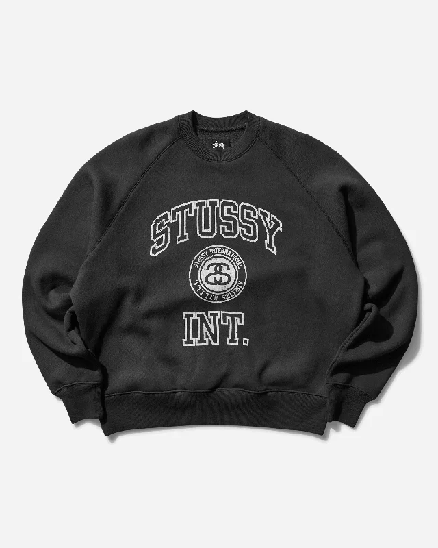 Men's Overlock Varsity Raglan Crewneck Sweatshirt Washed Black Hoodie with Applique Textured Unique