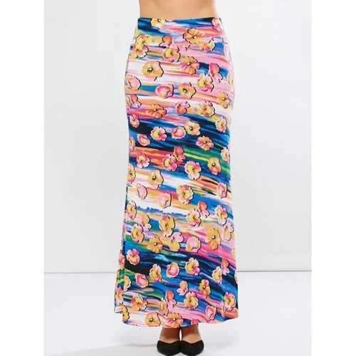 Mid Rise Floral Pattern High Waisted Skirt - Floral 3xl ruffled skirt detail