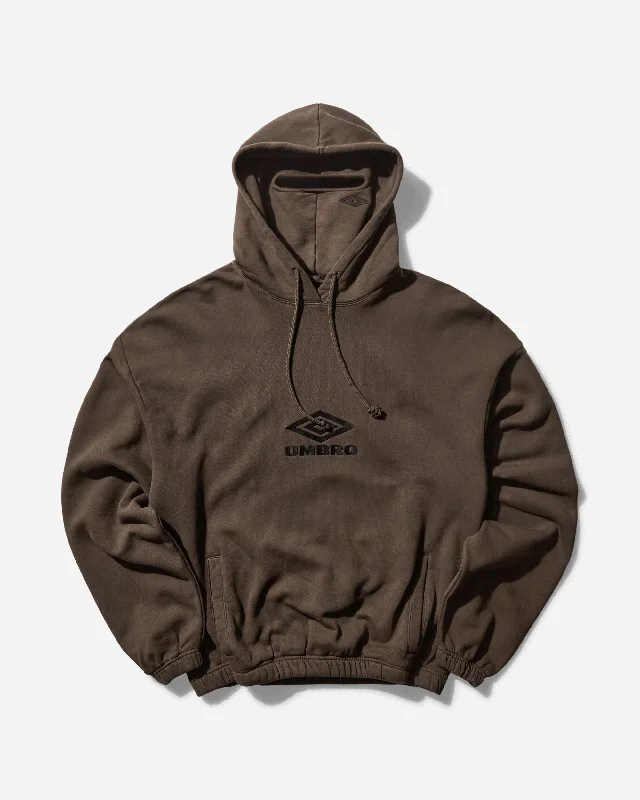 Men's Masked Hoodie Dark Brown Hoodie with Exposed Zipper Edgy Industrial
