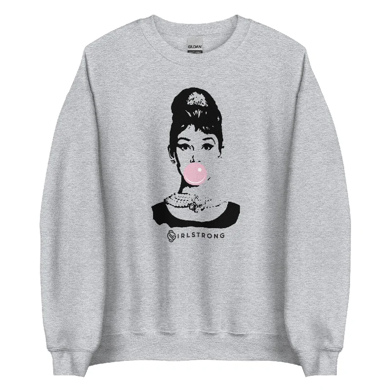 THE ESSENTIAL UNISEX SWEATSHIRT SPORTS GREY AUDREY HEPBURN Hoodie with Embroidery Detailed Premium THE ESSENTIAL UNISEX SWEATSHIRT SPORTS GREY AUDREY HEPBURN Hoodie with Embroidery Detailed Premium