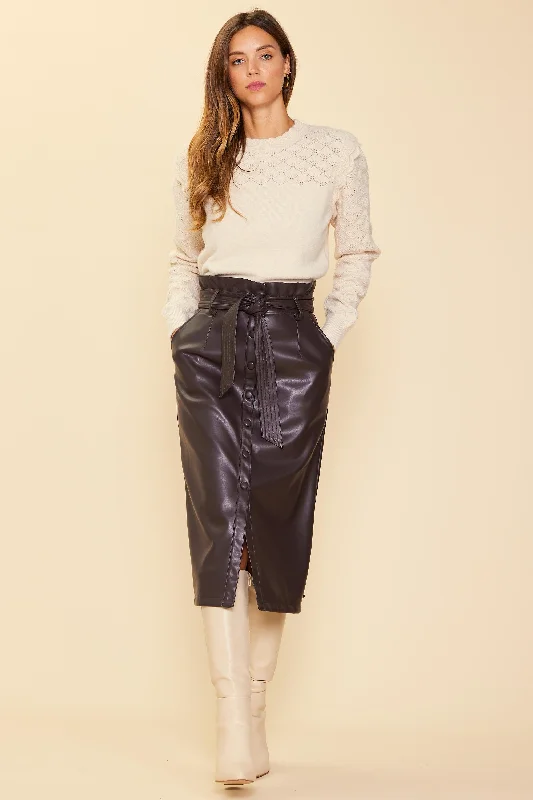 Vegan Leather Front Tie Midi Skirt boho skirt vibe
