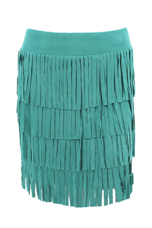 Way Aqua Short Fringe Skirt-Final Price leather skirt modern