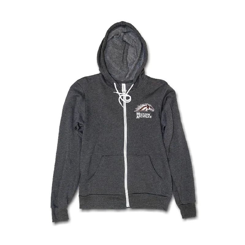 Western Michigan Zip-Up Sponge Fleece Hoodie Hoodie with Front Slit Layering Stylish Western Michigan Zip-Up Sponge Fleece Hoodie Hoodie with Front Slit Layering Stylish