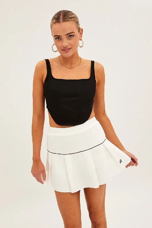 White Pleated Tennis Mini Skort Skirt linen skirt airy