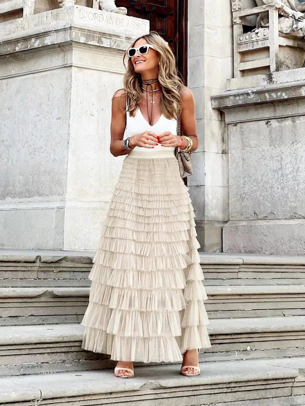Women's Mesh Cake Swing Multi-layer Skirt vintage skirt charm