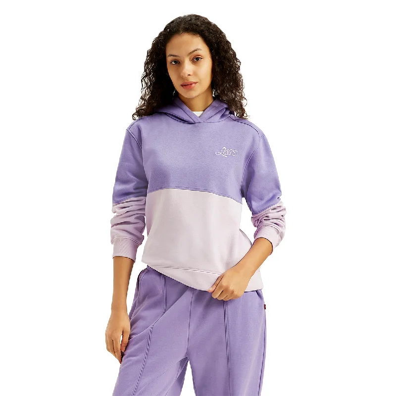 Women's Colorblock Lavender Hooded Sweatshirt Hoodie with Turtle Neck Cozy Winter