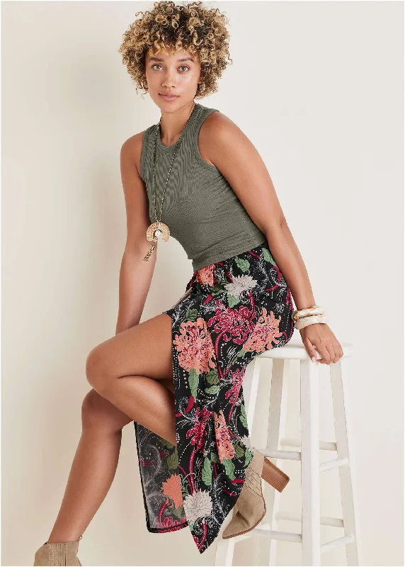 Stretch Knit Wrap Skirt  - Whimsical Mums asymmetrical skirt cut