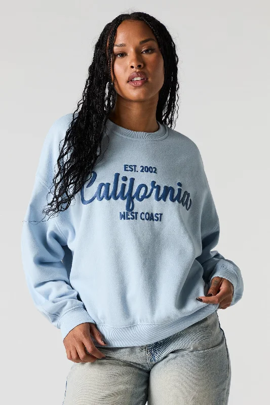 California Puff Print Fleece Sweatshirt Hoodie with Embroidery Detailed Premium
