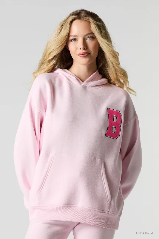 Barbie™ Chenille Embroidered Fleece Hoodie Hoodie with Half-Zip Sporty Casual
