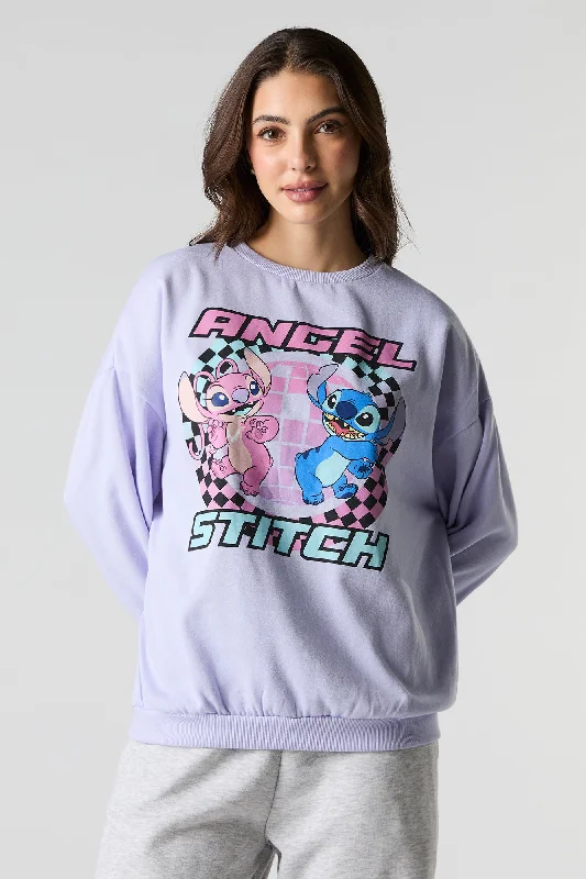 Stitch & Angel Graphic Fleece Sweatshirt Hoodie with Slit Hem Functional Movement