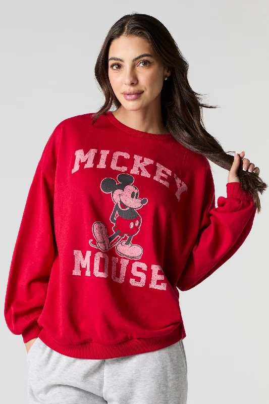 Mickey Mouse Graphic Fleece Sweatshirt Hoodie with Drop Shoulder Relaxed Streetwear
