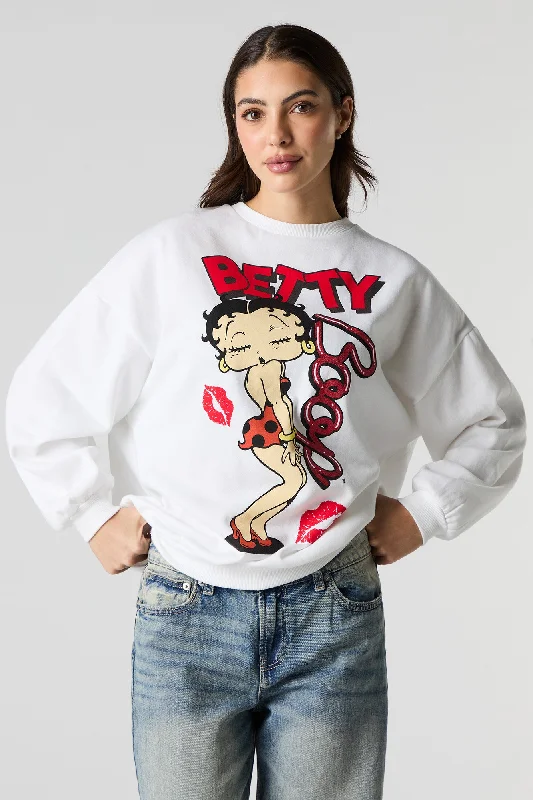 Betty Boop Graphic Fleece Sweatshirt Hoodie with Set-In Sleeves Structured Classic