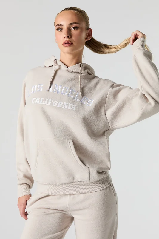 City Embroidered Fleece Hoodie Hoodie with Thumb Holes Functional Cozy