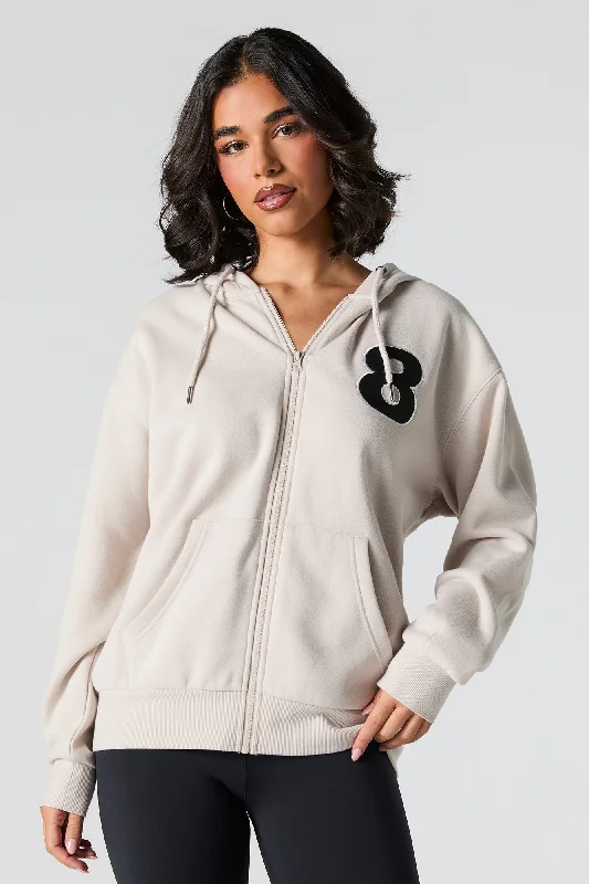 Graphic Zip-Up Fleece Hoodie Hoodie with Drawcord Adjustable Secure