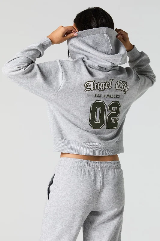 Embroidered Cropped Fleece Hoodie Hoodie with Batwing Sleeves Loose Dramatic
