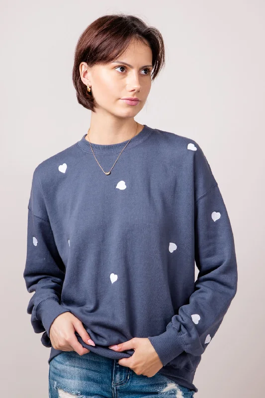 1897 Active Heart Embroidered Sweatshirt for Women in Blue | T978-DENIMBLUE Hoodie with Velcro Closure Adjustable Secure 1897 Active Heart Embroidered Sweatshirt for Women in Blue | T978-DENIMBLUE Hoodie with Velcro Closure Adjustable Secure