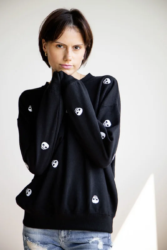 1897 Active Skull Embroidered Sweatshirt for Women in Black | T845-BLACK Hoodie with Velcro Closure Adjustable Secure 1897 Active Skull Embroidered Sweatshirt for Women in Black | T845-BLACK Hoodie with Velcro Closure Adjustable Secure