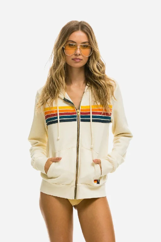 Aviator Nation 5 Stripe Zip Hoodie Vintage White Hoodie with Longline Fit Extended Stylish Aviator Nation 5 Stripe Zip Hoodie Vintage White Hoodie with Longline Fit Extended Stylish