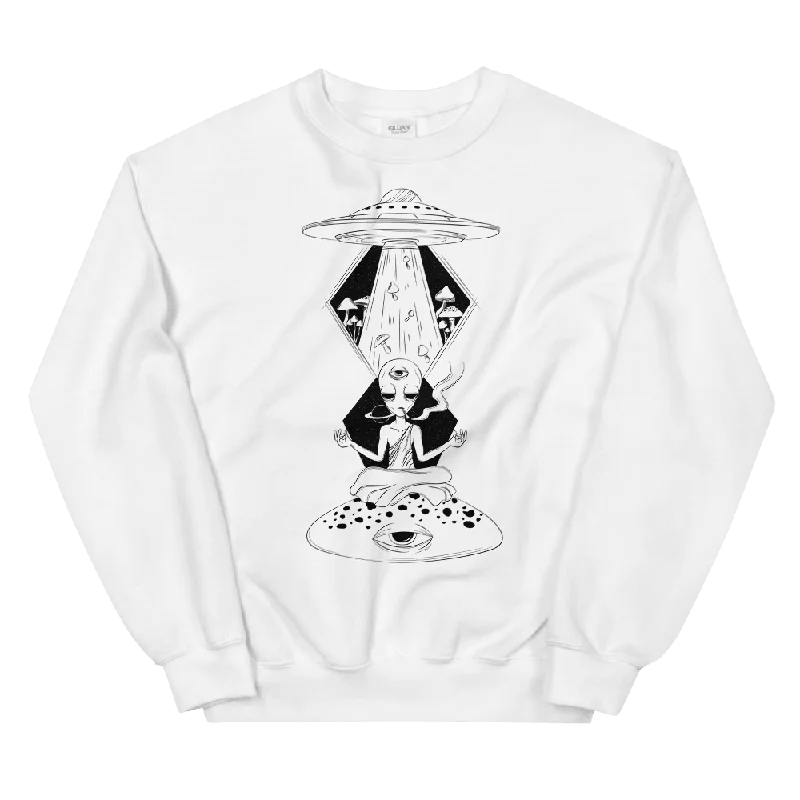 Alien Meditating Graphic Sweatshirt Hoodie with Hem Drawcord Adjustable Customizable Alien Meditating Graphic Sweatshirt Hoodie with Hem Drawcord Adjustable Customizable