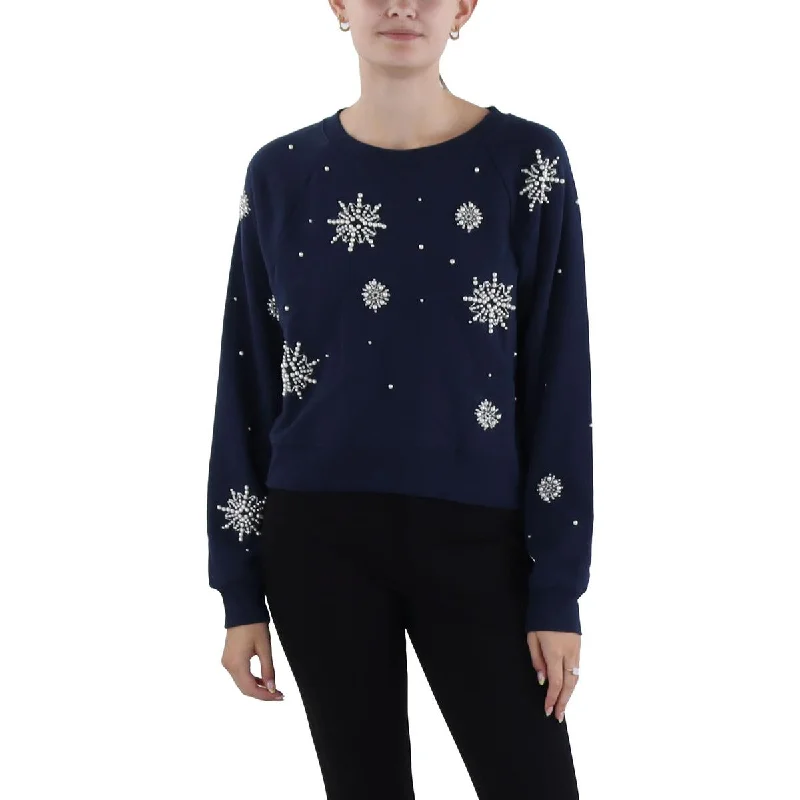 Snowflake Womens Crewneck Long Sleeve Sweatshirt Hoodie with Hem Embroidery Detailed Premium Snowflake Womens Crewneck Long Sleeve Sweatshirt Hoodie with Hem Embroidery Detailed Premium