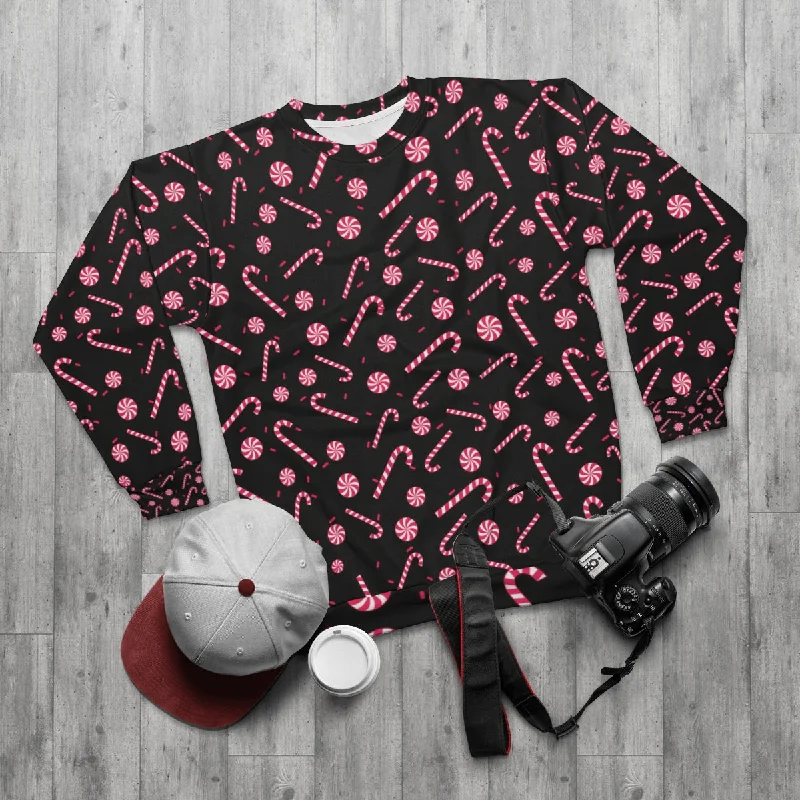 Black Red Candy Cane Sweatshirt, Christmas Holiday Unisex Sweatshirt - Made in USA Hoodie with Pattern Geometric Abstract Black Red Candy Cane Sweatshirt, Christmas Holiday Unisex Sweatshirt - Made in USA Hoodie with Pattern Geometric Abstract
