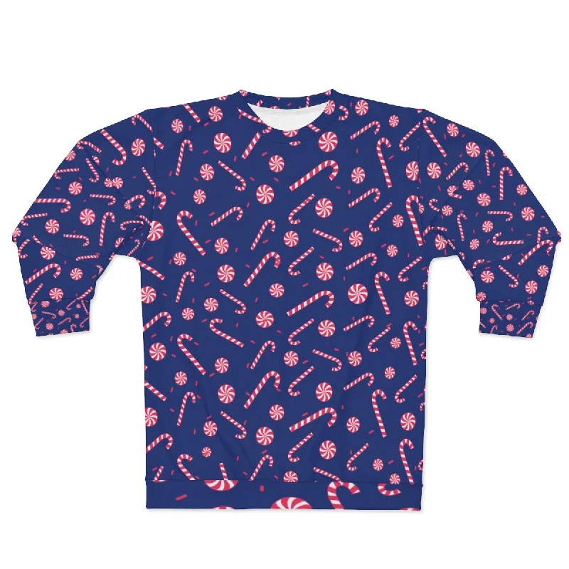 Dark Blue Red Candy Cane Christmas Holiday Crewneck Unisex Sweatshirt - Made in USA Hoodie with Zipper Versatile Modern Dark Blue Red Candy Cane Christmas Holiday Crewneck Unisex Sweatshirt - Made in USA Hoodie with Zipper Versatile Modern
