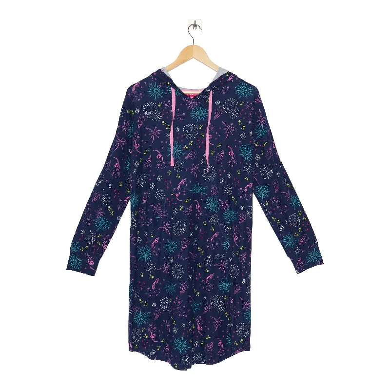 Carisma Women's Starry Nights Printed Hooded Sleep Shirt Cotton Hoodie Fleece Lining Warmth Carisma Women's Starry Nights Printed Hooded Sleep Shirt Cotton Hoodie Fleece Lining Warmth