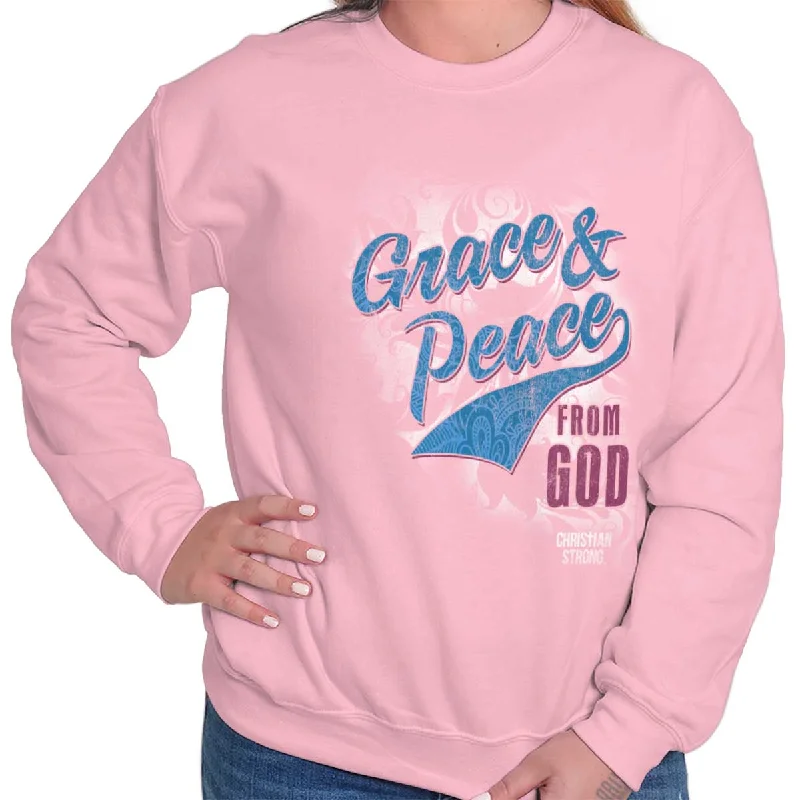 Grace and Peace Crewneck Sweatshirt Hoodie with Rolled Sleeves Casual Relaxed