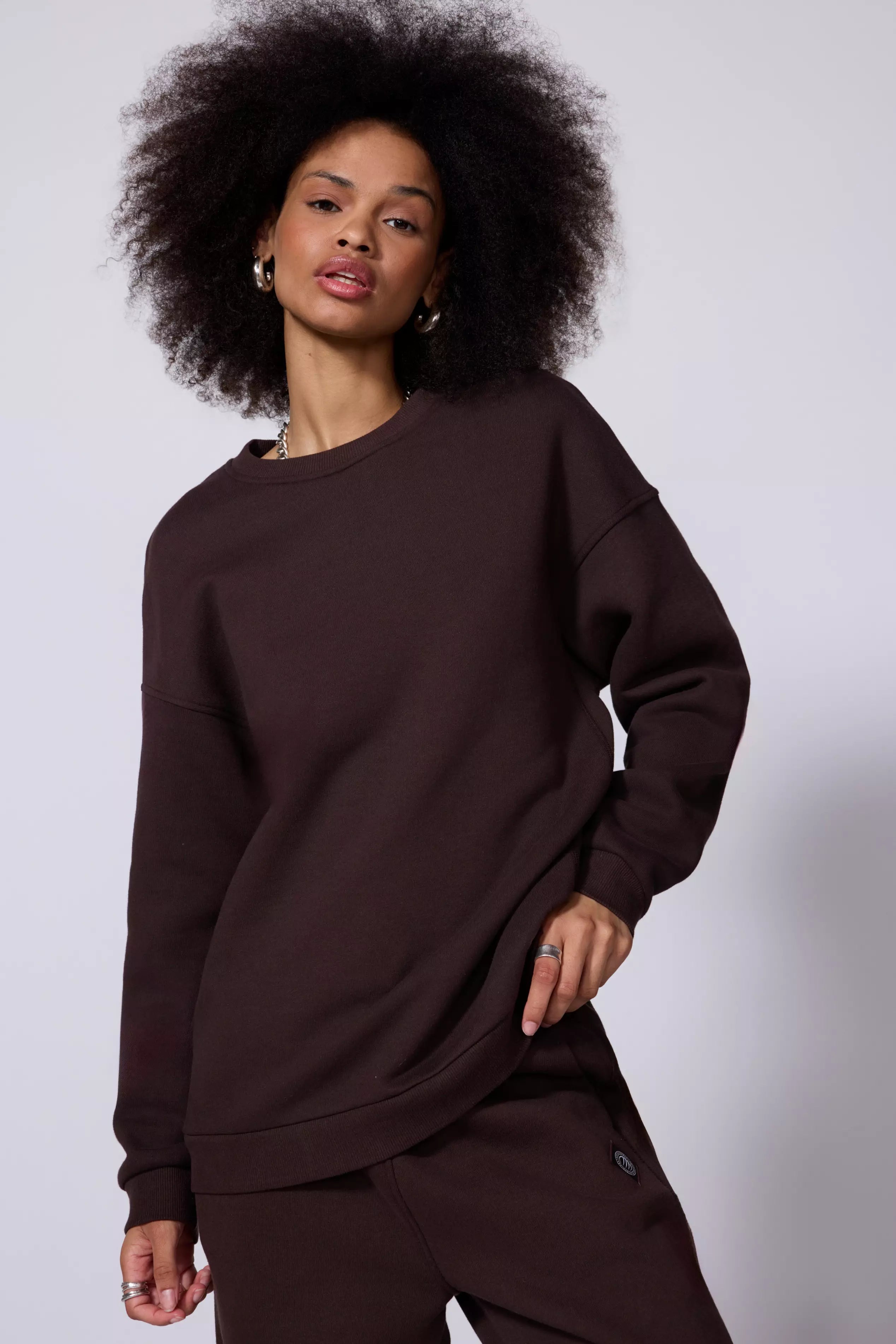 Comfort Fleece Relaxed Sweatshirt - Chocolate Brown Hoodie with Monochrome Minimalist Simple Comfort Fleece Relaxed Sweatshirt - Chocolate Brown Hoodie with Monochrome Minimalist Simple