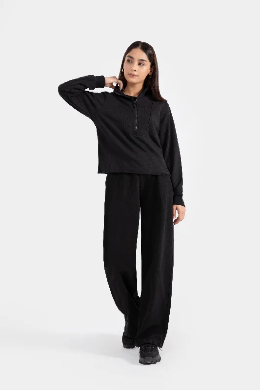Mock-Neck Cropped Sweatshirt With Zip Hoodie with Lining Warm Insulated