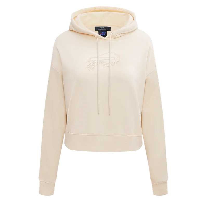 NFL BUFFALO BILLS NEUTRAL CROPPED WOMEN'S PO HOODIE (EGGSHELL) Hoodie with Sequins Glamorous Eye-catching NFL BUFFALO BILLS NEUTRAL CROPPED WOMEN'S PO HOODIE (EGGSHELL) Hoodie with Sequins Glamorous Eye-catching