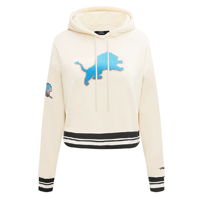 NFL DETROIT LIONS RETRO CLASSIC RIB CROPPED FLC PO HOODIE (EGGSHELL/ BLACK) Hoodie with Hem Embroidery Detailed Premium NFL DETROIT LIONS RETRO CLASSIC RIB CROPPED FLC PO HOODIE (EGGSHELL/ BLACK) Hoodie with Hem Embroidery Detailed Premium