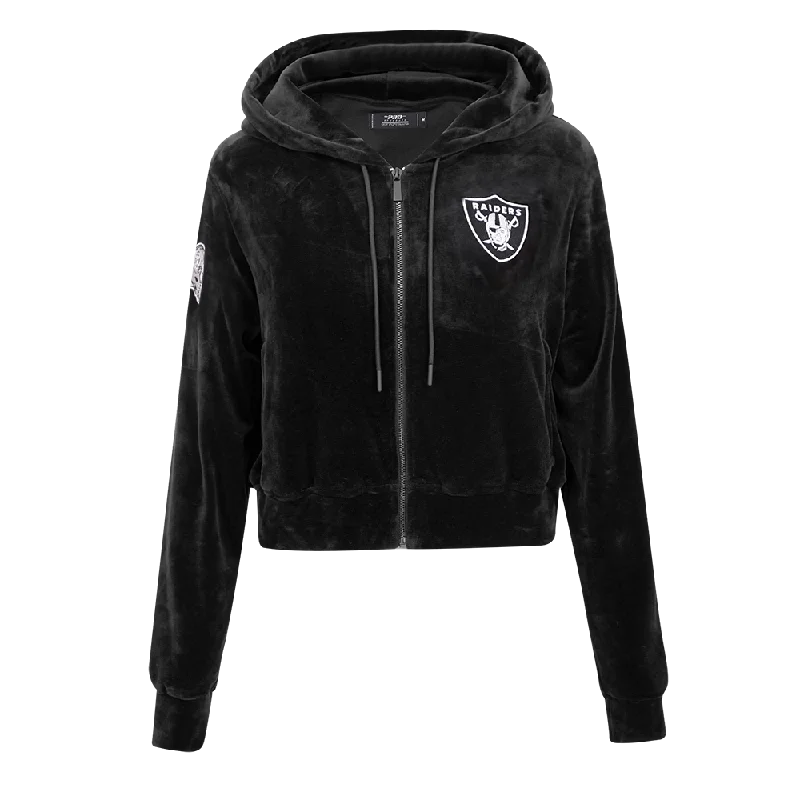 NFL LAS VEGAS RAIDERS CLASSIC WOMEN'S VELOUR FZ PO HOODIE (BLACK) Hoodie with Gradient Ombre Colorful NFL LAS VEGAS RAIDERS CLASSIC WOMEN'S VELOUR FZ PO HOODIE (BLACK) Hoodie with Gradient Ombre Colorful