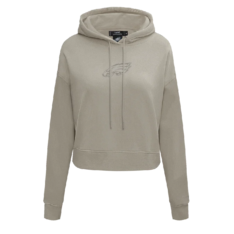 NFL PHILADELPHIA EAGLES NEUTRAL WOMEN'S CROPPED FLC PO HOODIE (TAUPE) Hoodie with Mesh Breathable Sporty NFL PHILADELPHIA EAGLES NEUTRAL WOMEN'S CROPPED FLC PO HOODIE (TAUPE) Hoodie with Mesh Breathable Sporty
