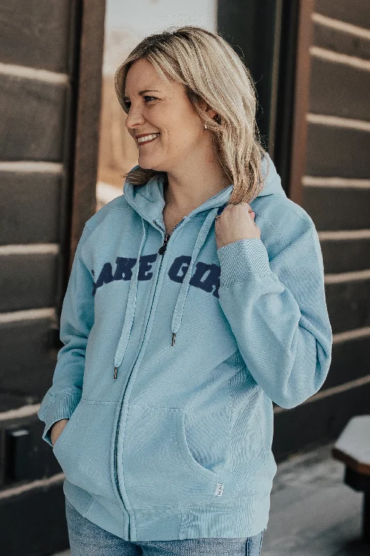 Full Zip Hoodie in Cool Blue Hoodie with Exposed Zipper Edgy Industrial