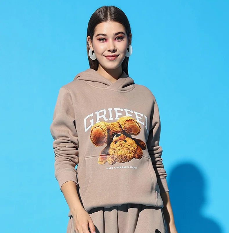 GRIFFEL Hoodie Neck Sweatshirt Hoodie with Frayed Bohemian Relaxed