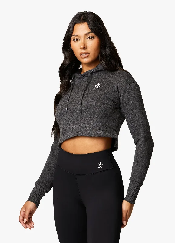 Gym King Sky Fleece Crop Hoodie - Charcoal Marl/White Hoodie with Gradient Ombre Colorful Gym King Sky Fleece Crop Hoodie - Charcoal Marl/White Hoodie with Gradient Ombre Colorful