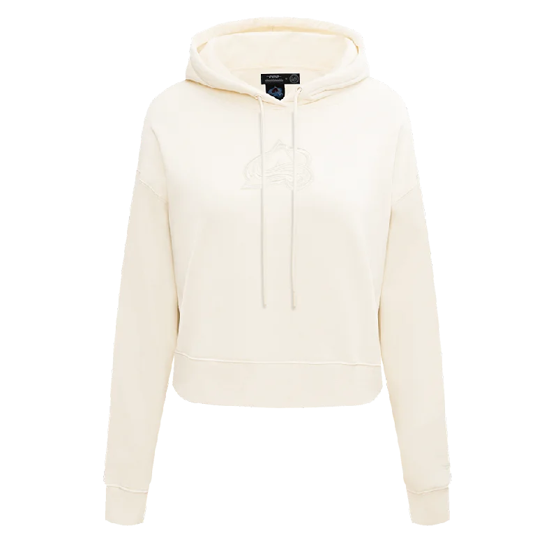 NHL COLORADO AVALANCHE NEUTRAL WOMEN'S CROPPED PO HOODIE (EGGSHELL) Hoodie with Fur Luxurious Winter NHL COLORADO AVALANCHE NEUTRAL WOMEN'S CROPPED PO HOODIE (EGGSHELL) Hoodie with Fur Luxurious Winter