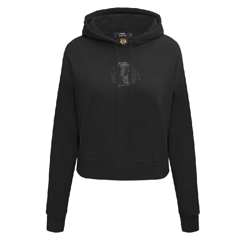 NHL CHICAGO BLACKHAWKS NEUTRAL WOMEN'S CROPPED PO HOODIE (BLACK) Hooded Sweatshirt Casual Wear Street Style NHL CHICAGO BLACKHAWKS NEUTRAL WOMEN'S CROPPED PO HOODIE (BLACK) Hooded Sweatshirt Casual Wear Street Style