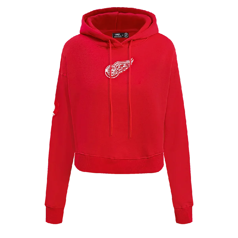 NHL DETROIT RED WINGS CLASSIC WOMEN'S FLC CROPPED PO HOODIE (RED) Hoodie with Drawcord Adjustable Secure NHL DETROIT RED WINGS CLASSIC WOMEN'S FLC CROPPED PO HOODIE (RED) Hoodie with Drawcord Adjustable Secure