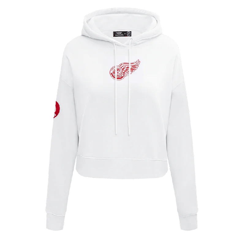 NHL DETROIT RED WINGS CLASSIC WOMEN'S FLC CROPPED PO HOODIE (WHITE) Hoodie with Neon Bright Vibrant NHL DETROIT RED WINGS CLASSIC WOMEN'S FLC CROPPED PO HOODIE (WHITE) Hoodie with Neon Bright Vibrant