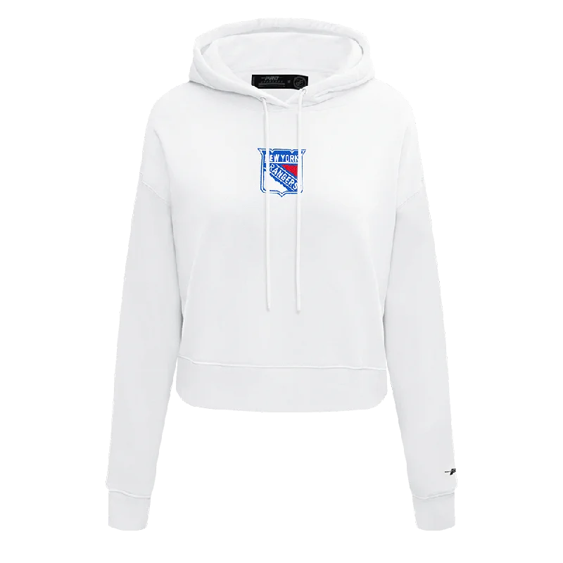 NHL NEW YORK RANGERS CLASSIC WOMEN'S FLC CROPPED PO HOODIE (WHITE) Hoodie with Hem Raw Edge Edgy Unfinished NHL NEW YORK RANGERS CLASSIC WOMEN'S FLC CROPPED PO HOODIE (WHITE) Hoodie with Hem Raw Edge Edgy Unfinished
