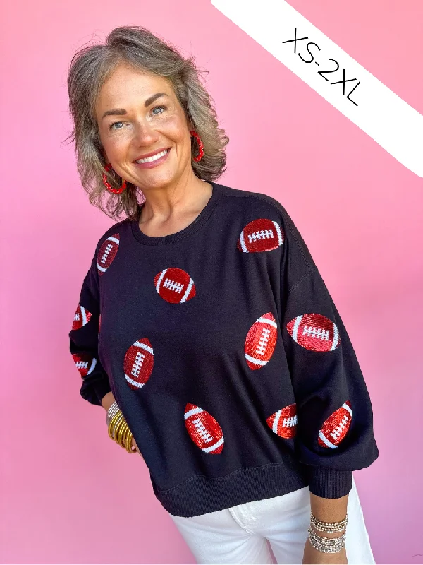 Mary Square | Millie Sweatshirt - Red & Black Footballs Cotton Hoodie Fleece Lining Warmth Mary Square | Millie Sweatshirt - Red & Black Footballs Cotton Hoodie Fleece Lining Warmth
