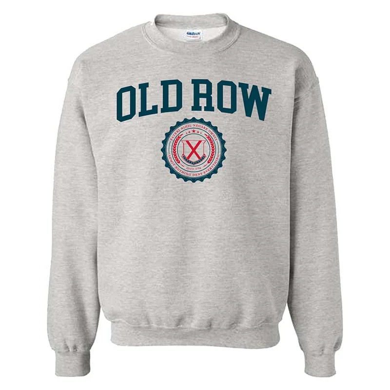Crest Badge Crewneck Sweatshirt in Grey Hoodie with Slit Hem Functional Movement